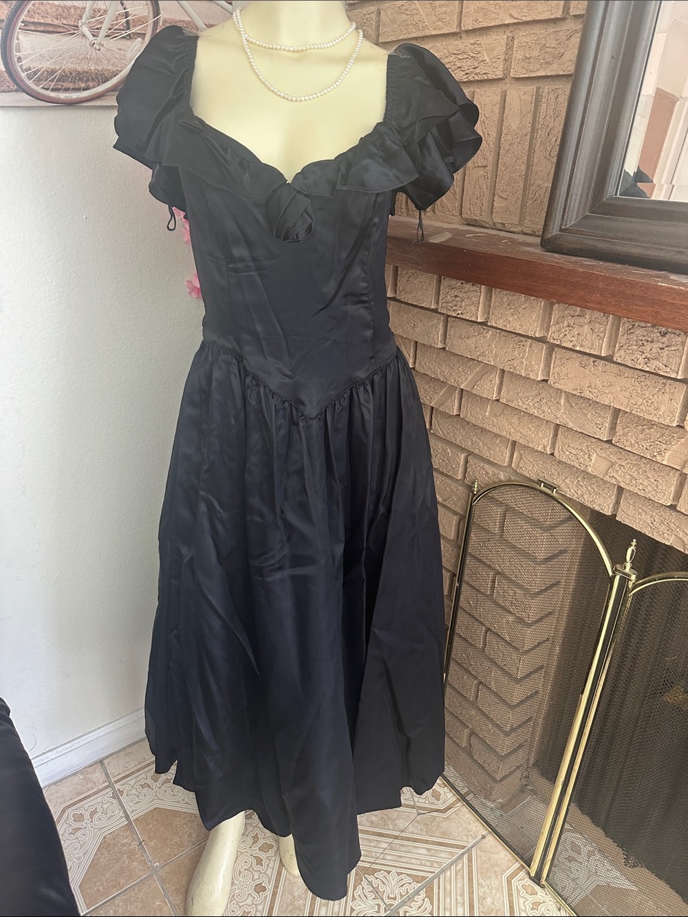 Gunne Sax Vintage Black Ruffled Midi Dress